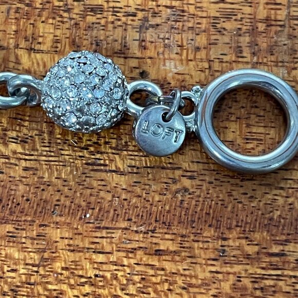 Ann Taylor Loft Rhinestone Silver-tone Toggle Clasp Statement Bracelet - Picture 4 of 8